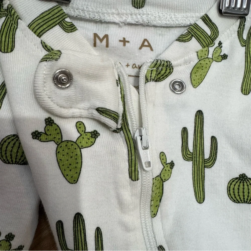 Monica + Andy Organic Cotton One Piece Zip Up Coverall Cactus Print 3-6 Months